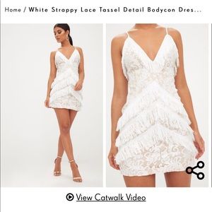 White lace fringe plunge dress never worn